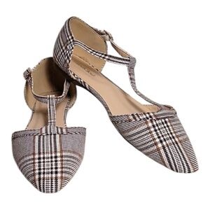 NEW Modcloth Heartbeat‎ Pointed Toe T-Strap Flats Women’s SZ 7 in Plaid Print